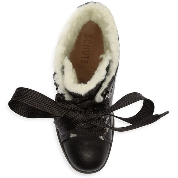 New Schutz Zara fur lined Winter black Leather Ankle Boots high block heels 7 B - Picture 6 of 12